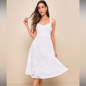 Lulu’s Divine Beauty White Lace Midi Dress With Pockets - XL